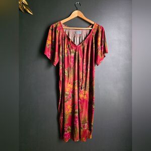 Amanda Paige Sleepwear  House Dress Nightgown Burgundy Floral No Size Hawaiian